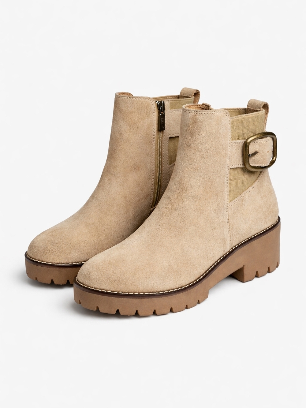 Blondo Waterproof Suede Ankle Boots Women 8 Beige Lug Sole Comfort Weatherproof